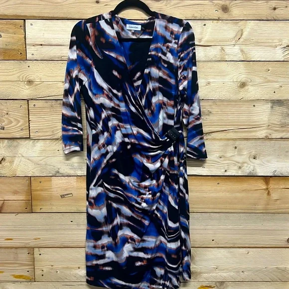 Calvin Klein 3/4 Sleeve Wrap dress size L - Picture 1 of 7